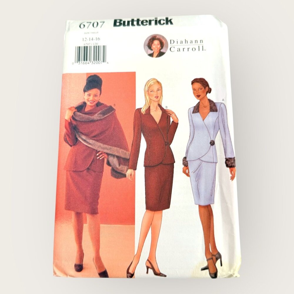 Vintage 2000s Butterick Sewing Pattern 6707 Misses Stole Jacket Skirt Size 12-16